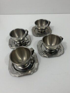 Set of 4 Vintage Stainless Steel COOK-O-MATIC Espresso Cups and Saucers
